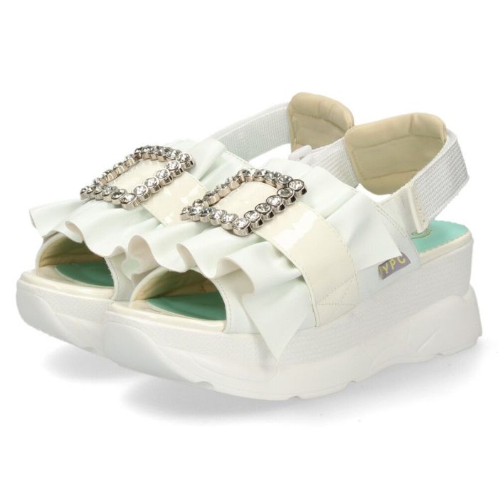 ヨースケ 厚底サンダル レディース ブラック ホワイト 黒 白 ビジュー フリル バックストラップ YOSUKE 4450033