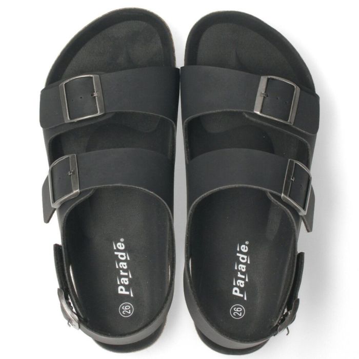 メンズ サンダル カジュアル フットベッド 2本ベルト ぺたんこ 歩きやすい コンフォートサンダル ベルクロ ブラック 黒  Parade 2270