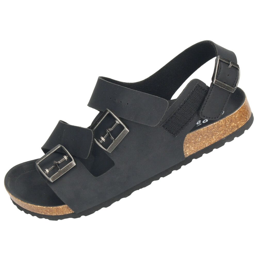 メンズ サンダル カジュアル フットベッド 2本ベルト ぺたんこ 歩きやすい コンフォートサンダル ベルクロ ブラック 黒  Parade 2270
