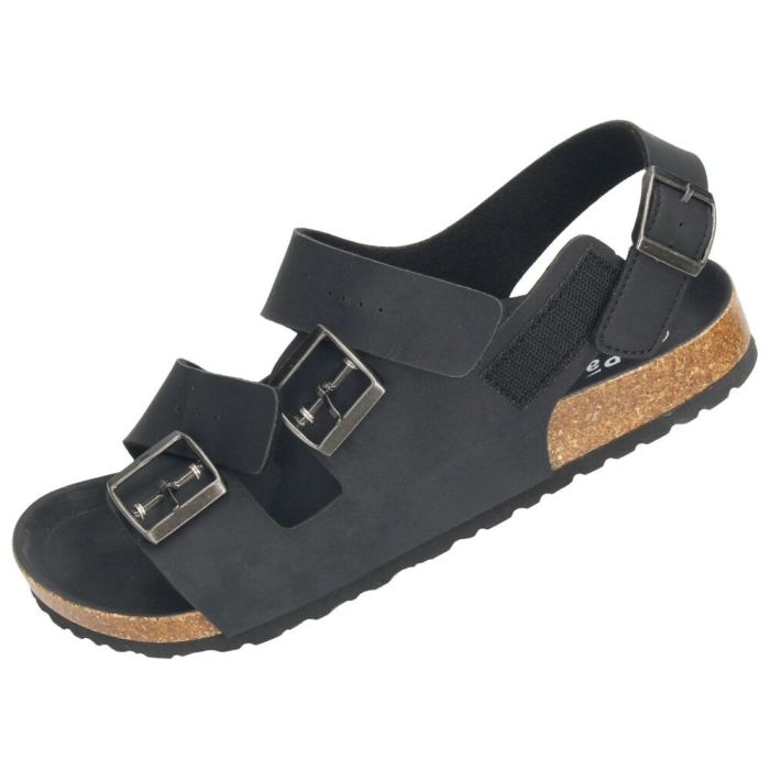 メンズ サンダル カジュアル フットベッド 2本ベルト ぺたんこ 歩きやすい コンフォートサンダル ベルクロ ブラック 黒  Parade 2270