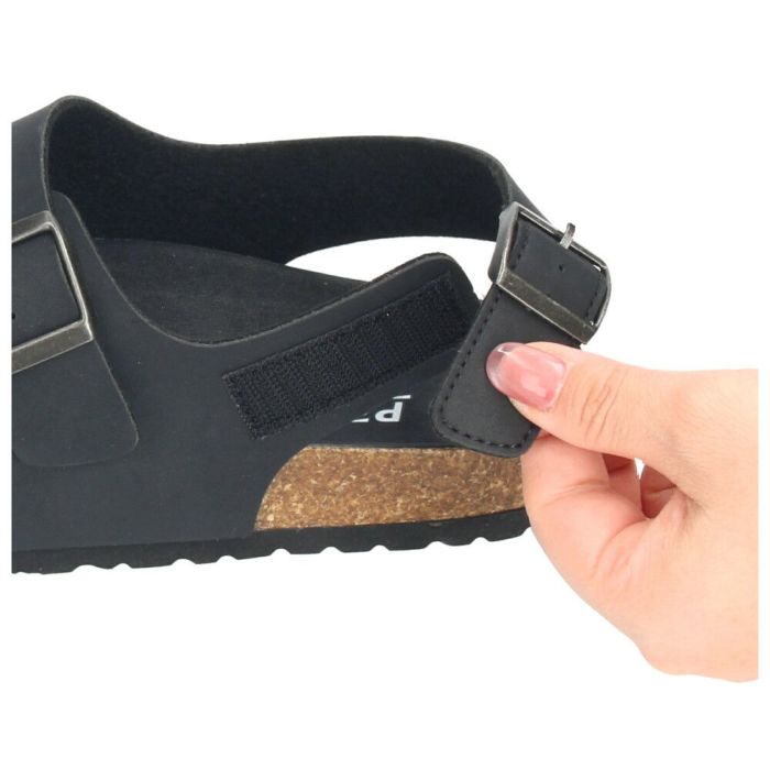 メンズ サンダル カジュアル フットベッド 2本ベルト ぺたんこ 歩きやすい コンフォートサンダル ベルクロ ブラック 黒  Parade 2270