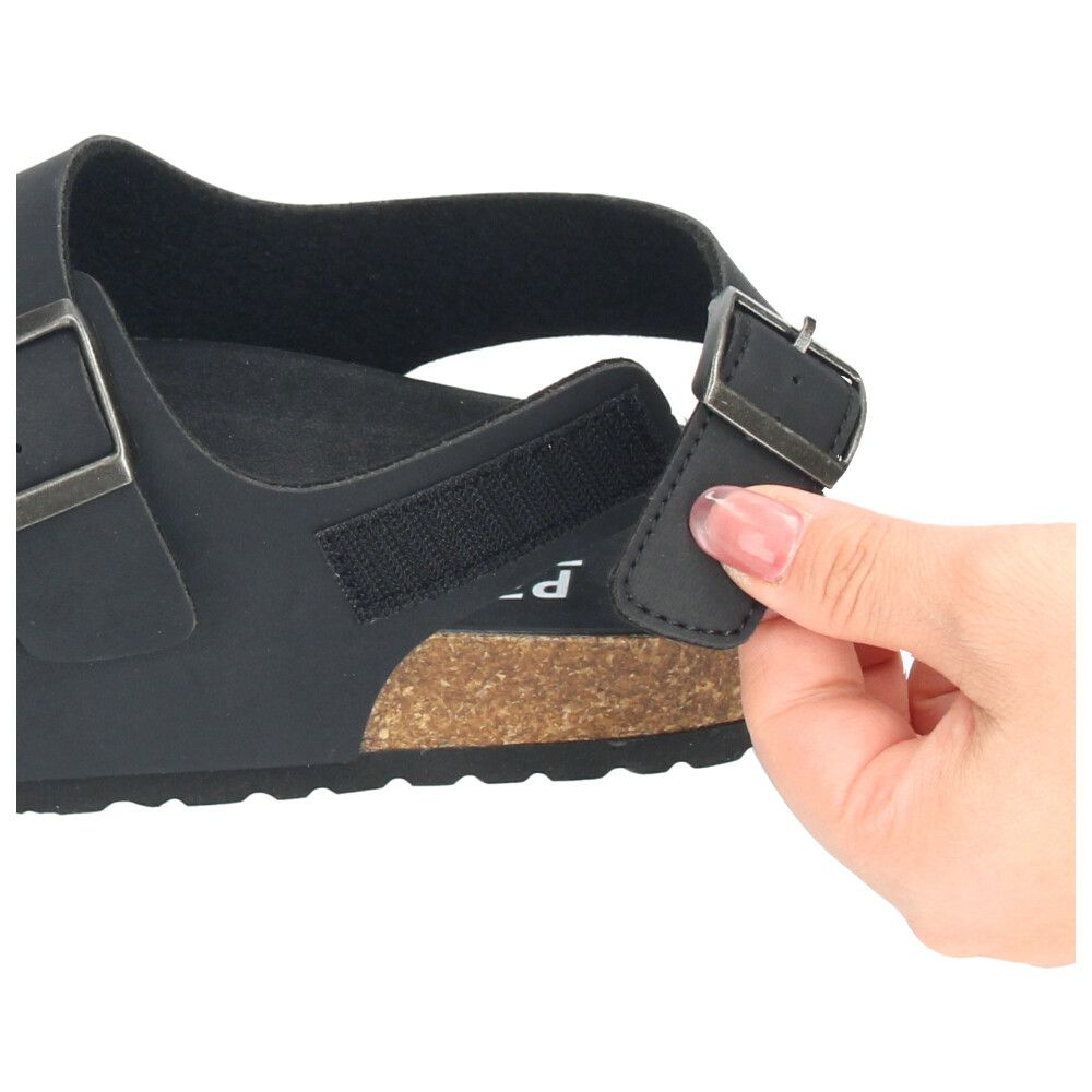 メンズ サンダル カジュアル フットベッド 2本ベルト ぺたんこ 歩きやすい コンフォートサンダル ベルクロ ブラック 黒  Parade 2270