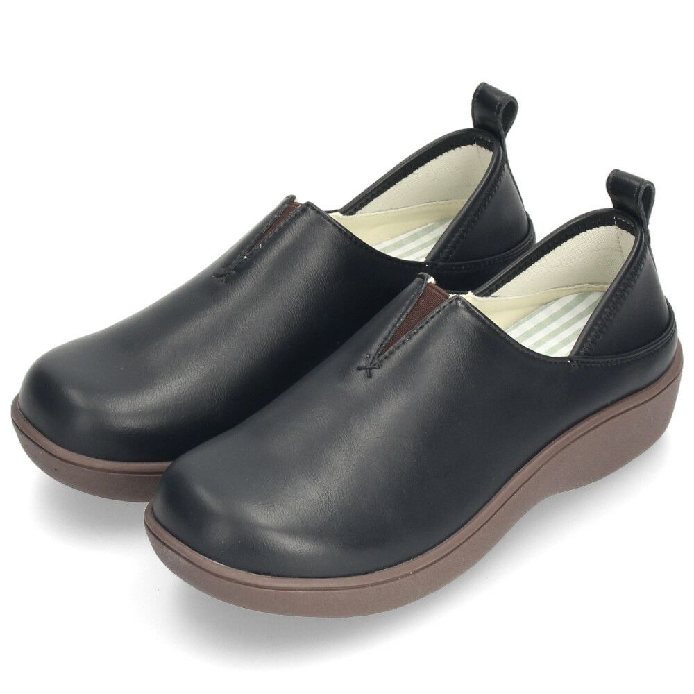 スリッポン レディース シューズ かかとが踏める 2WAY 防滑 靴 幅広 3E ブラック 黒 アイボリー ブラウン Parade パレード 51303