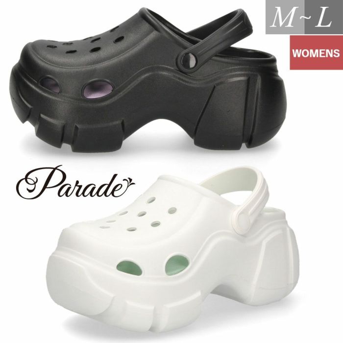 サンダル レディース おしゃれ 厚底 ヒール 黒 白 クロッグサンダル ブラック ホワイト チャンキーソール 51503 パレード Parade