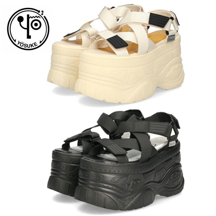 ヨースケ 厚底サンダル レディース ストラップ スポーツサンダル ブラック アイボリー 黒 白 ハイソール YOSUKE 2601178