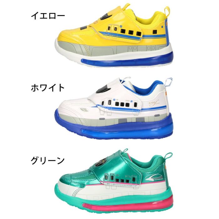 光る靴 プラレール スニーカー キッズ 新幹線 電車 ドクターイエロー はやぶさ 子供靴 ベルクロ 軽量 フラッシュシューズ PLARAIL 16312 16313 16314