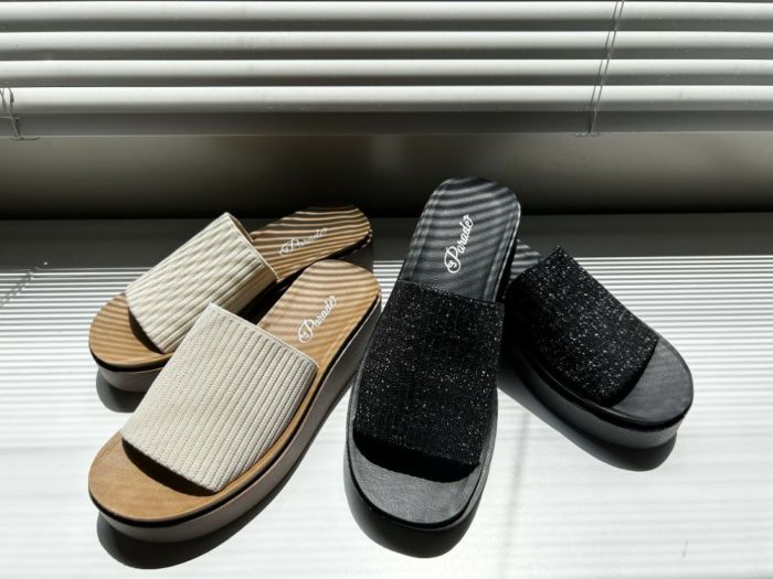 サンダル レディース 厚底 つっかけ ヒール おしゃれ ミュール 黒 履きやすい かかとなし ブラックラメ アイボリー 45108 パレード Parade