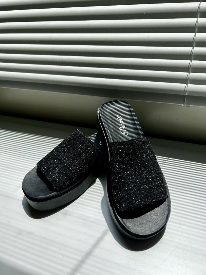 サンダル レディース 厚底 つっかけ ヒール おしゃれ ミュール 黒 履きやすい かかとなし ブラックラメ アイボリー 45108 パレード Parade