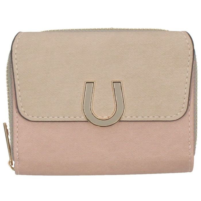 財布 レディース 二つ折り かわいい 大容量 コンパクト 多収納 お札折らない ミニ財布 ウォレット トライカラー ファスナー 馬蹄モチーフ LAMB MODE ラムモード 37891T