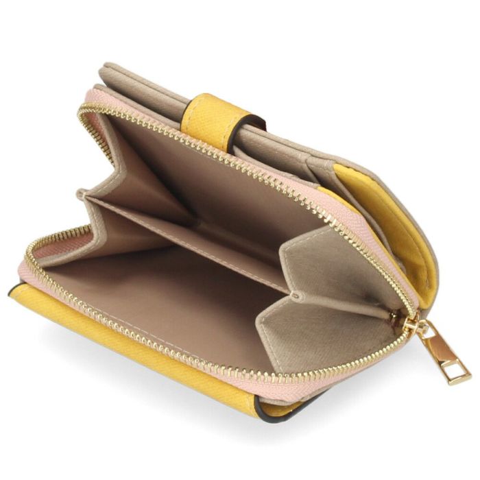 財布 レディース 二つ折り かわいい 大容量 コンパクト 多収納 お札折らない ミニ財布 ウォレット トライカラー ファスナー 馬蹄モチーフ LAMB MODE ラムモード 37891T