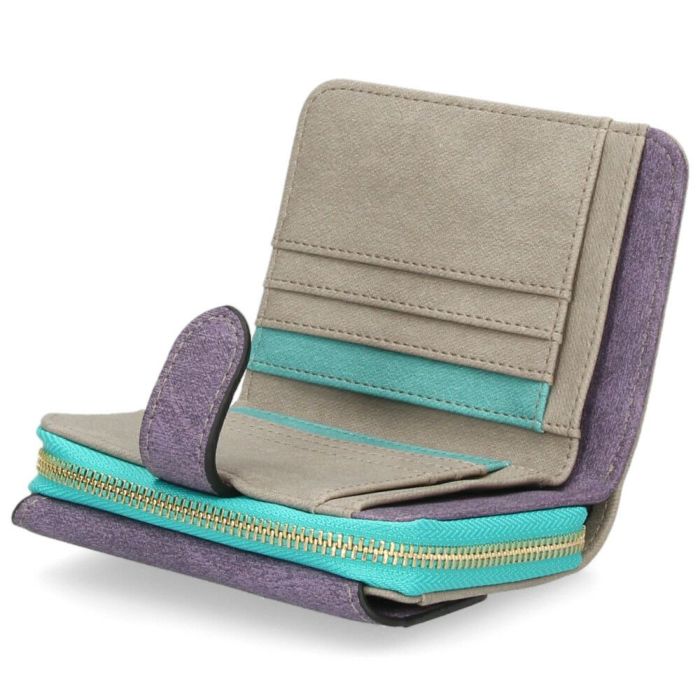 財布 レディース 二つ折り かわいい 大容量 コンパクト 多収納 お札折らない ミニ財布 ウォレット トライカラー ファスナー 馬蹄モチーフ LAMB MODE ラムモード 37891T