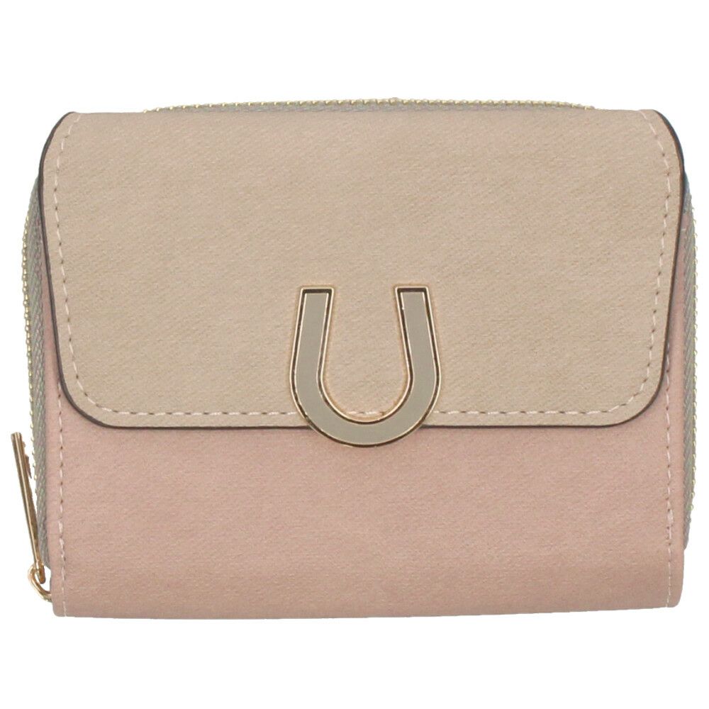 財布 レディース 二つ折り かわいい 大容量 コンパクト 多収納 お札折らない ミニ財布 ウォレット トライカラー ファスナー 馬蹄モチーフ LAMB MODE ラムモード 37891T