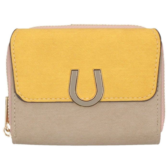 財布 レディース 二つ折り かわいい 大容量 コンパクト 多収納 お札折らない ミニ財布 ウォレット トライカラー ファスナー 馬蹄モチーフ LAMB MODE ラムモード 37891T