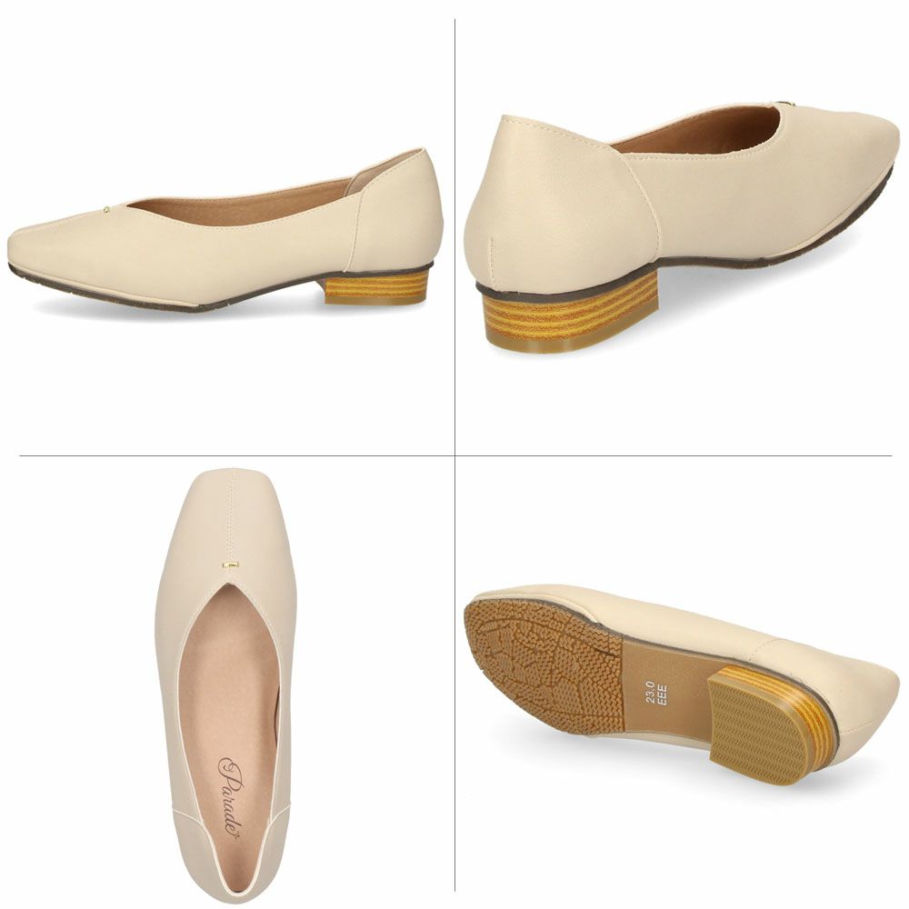 パンプス 痛くない 柔らかい ローヒール ぺたんこ 黒 3E スクエアトゥ Vカット 歩きやすい ブラック ベージュ 靴 レディース パレード Parade 7400