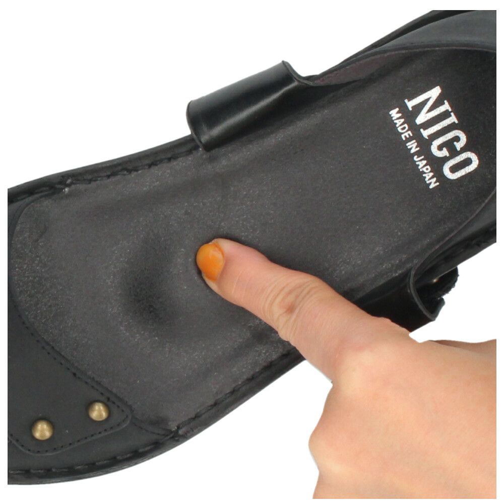 サンダル レディース 疲れない 本革 厚底 コンフォートサンダル 幅広 甲高 軽量 ローヒール 黒 8868 かかとが踏める 2way ミュール オープントゥ レザー ニコ 靴 NICO 日本製