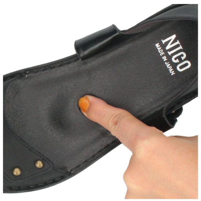 サンダル レディース 疲れない 本革 厚底 コンフォートサンダル 幅広 甲高 軽量 ローヒール 黒 8868 かかとが踏める 2way ミュール オープントゥ レザー ニコ 靴 NICO 日本製