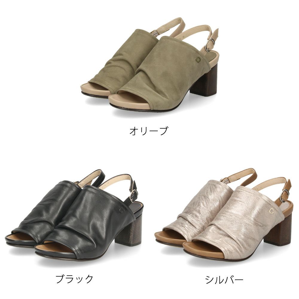 サンダル レディース 本革 ストラップサンダル 甲深 太ヒール サヤ 51254 ブラック オリーブ シルバー SAYA 靴 ラボキゴシ 日本製