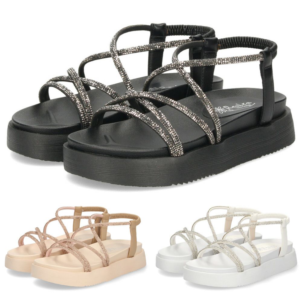 サンダル レディース 厚底 軽量 疲れない 歩きやすい おしゃれ フラット ストラップサンダル コードストラップサンダル ラインストーン リゾート カジュアル Realta レアルタ 6320