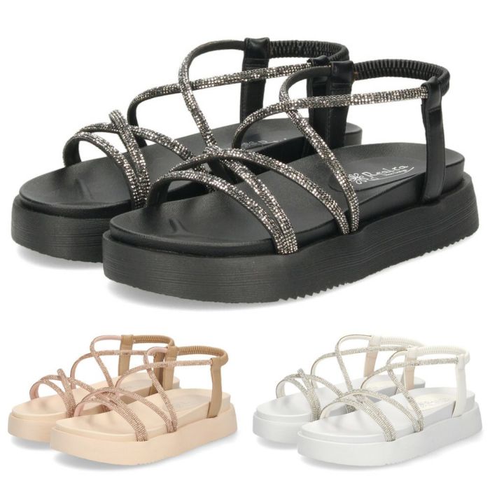 サンダル レディース 厚底 軽量 疲れない 歩きやすい おしゃれ フラット ストラップサンダル コードストラップサンダル ラインストーン リゾート カジュアル Realta レアルタ 6320