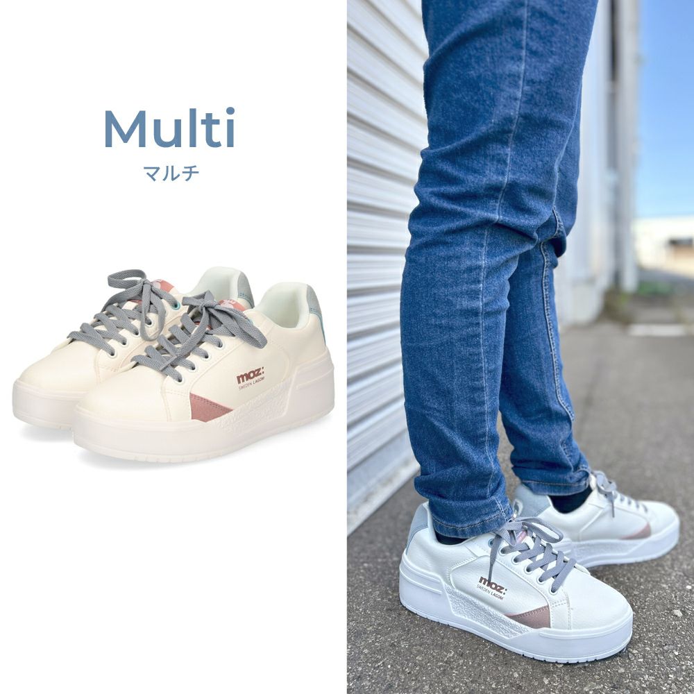 モズ スニーカー レディース 軽量 厚底 歩きやすい かわいい ローカット レースアップ カジュアル シンプル 黒 白 北欧 moz 25151