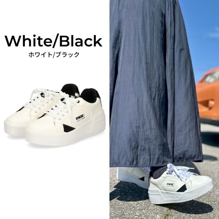 モズ スニーカー レディース 軽量 厚底 歩きやすい かわいい ローカット レースアップ カジュアル シンプル 黒 白 北欧 moz 25151