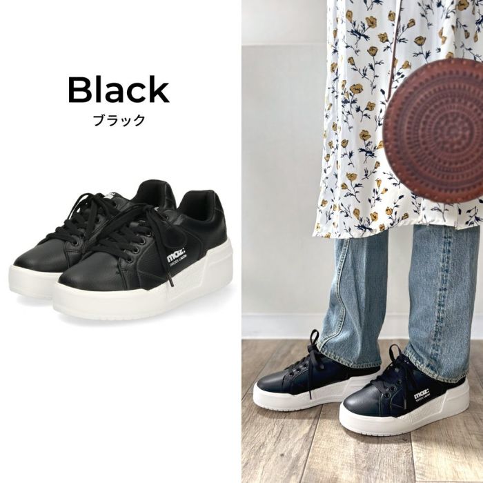 モズ スニーカー レディース 軽量 厚底 歩きやすい かわいい ローカット レースアップ カジュアル シンプル 黒 白 北欧 moz 25151