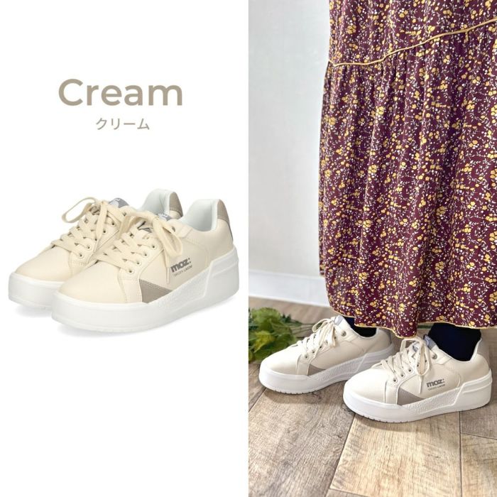 モズ スニーカー レディース 軽量 厚底 歩きやすい かわいい ローカット レースアップ カジュアル シンプル 黒 白 北欧 moz 25151