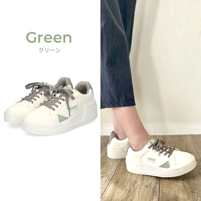 モズ スニーカー レディース 軽量 厚底 歩きやすい かわいい ローカット レースアップ カジュアル シンプル 黒 白 北欧 moz 25151