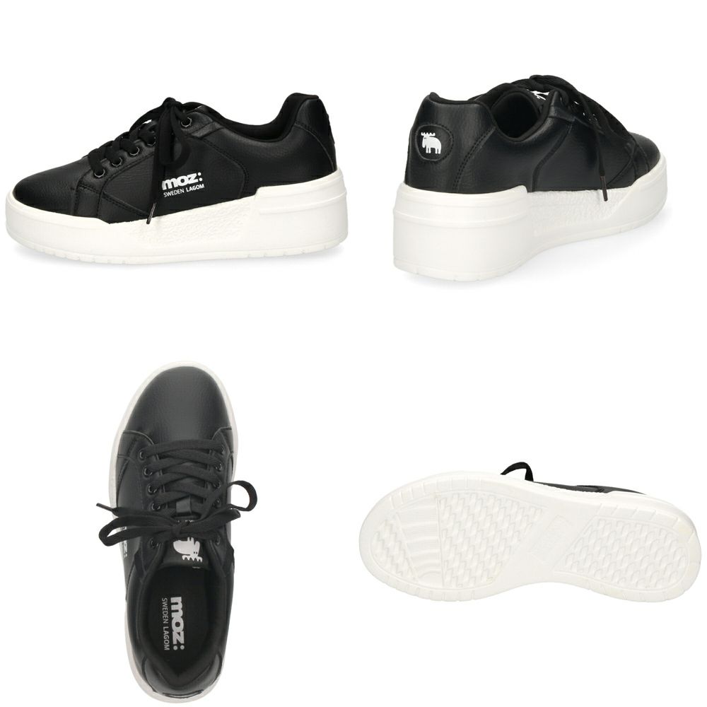 モズ スニーカー レディース 軽量 厚底 歩きやすい かわいい ローカット レースアップ カジュアル シンプル 黒 白 北欧 moz 25151