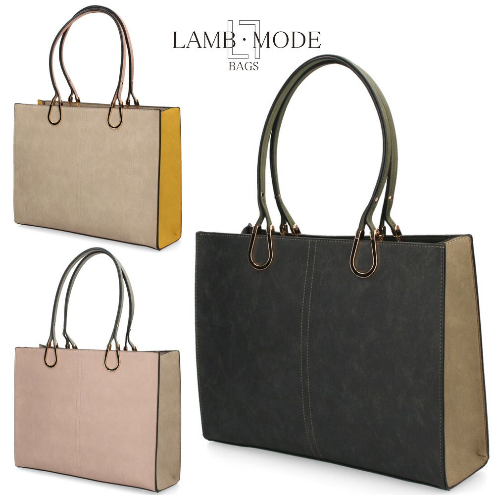 トートバッグ レディース 大きめ 通勤 通学 A4 ファスナー付き 仕切り 自立 肩掛け おしゃれ きれいめ バッグ 大容量 黒 37882T ラムモード LAMBMODE