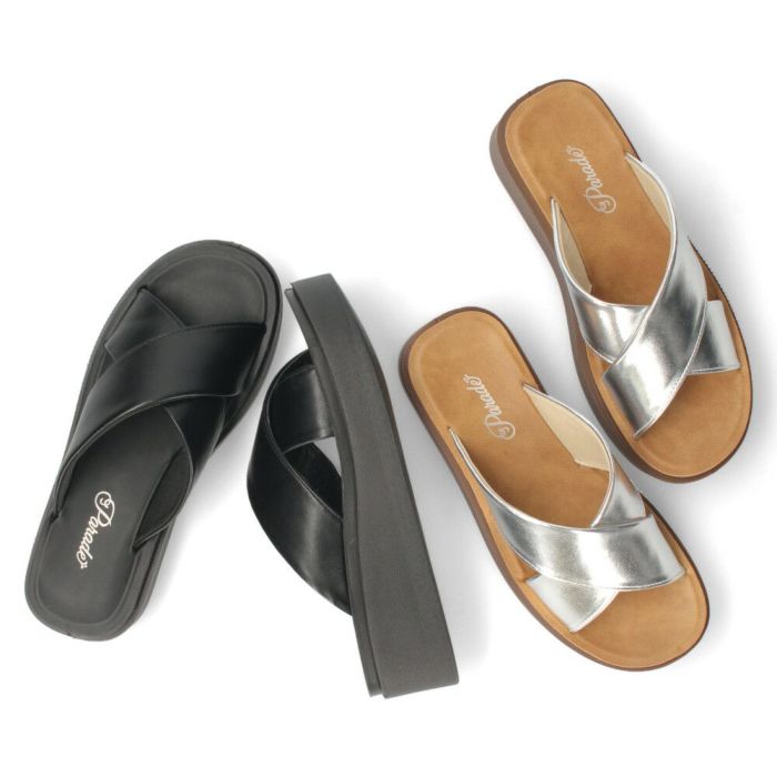 サンダル レディース 厚底 クロスベルト 歩きやすい つっかけ 夏 きれいめ カジュアル シンプル 黒 ブラック シルバー Parade パレード 45109