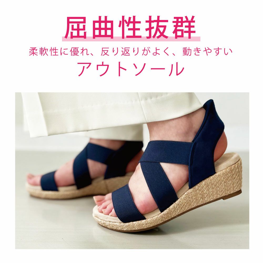 サンダル レディース ハンズフリー スリッポン スリップイン 立ったまま履ける 疲れない ウェッジ ヒール ストラップ 黒 ブラック ネイビー ブラウン シンプル 楽すぽっ パレード Parade 429