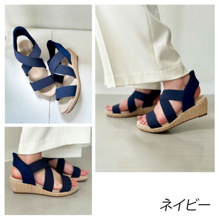 サンダル レディース ハンズフリー スリッポン スリップイン 立ったまま履ける 疲れない ウェッジ ヒール ストラップ 黒 ブラック ネイビー ブラウン シンプル 楽すぽっ パレード Parade 429