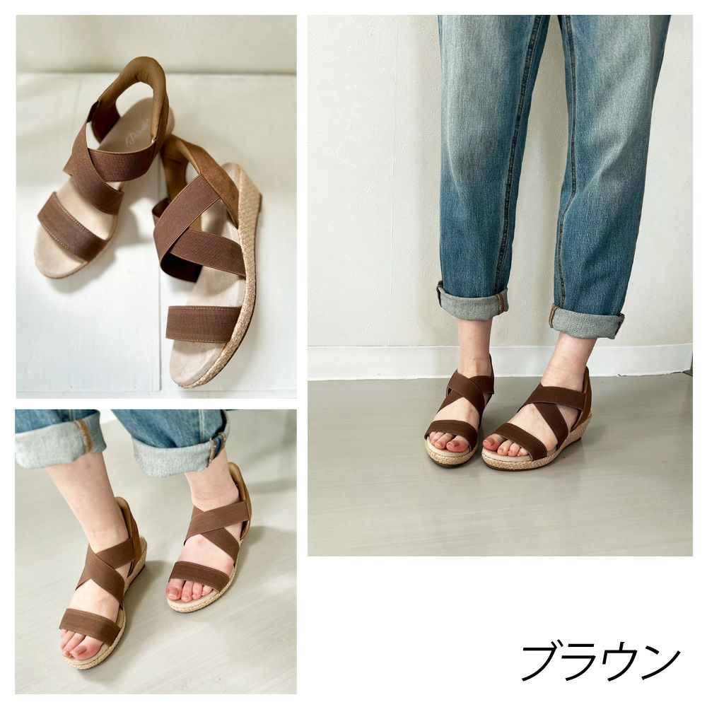 サンダル レディース ハンズフリー スリッポン スリップイン 立ったまま履ける 疲れない ウェッジ ヒール ストラップ 黒 ブラック ネイビー ブラウン シンプル 楽すぽっ パレード Parade 429
