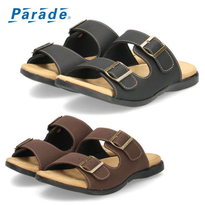 コンフォートサンダル メンズ 靴 2本ベルト 歩きやすい サンダル 合皮 カジュアル シンプル ブラック ダークブラウン パレード 56101 Parade