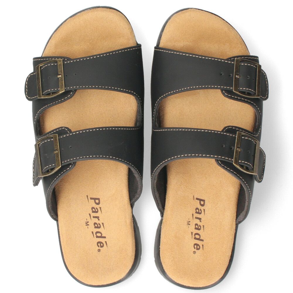 コンフォートサンダル メンズ 靴 2本ベルト 歩きやすい サンダル 合皮 カジュアル シンプル ブラック ダークブラウン パレード 56101 Parade