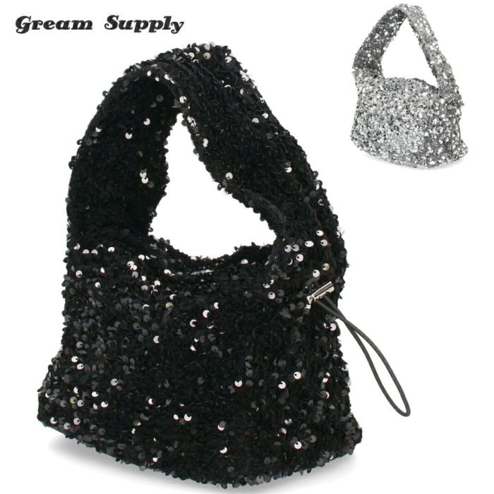 ハンドバッグ レディース スパンコール 黒 ブラック シルバー トートバッグ 鞄 小さめ キラキラ グリームサプライ gream supply 4038 結婚式 上品 大人 きれいめ おしゃれ パーティー