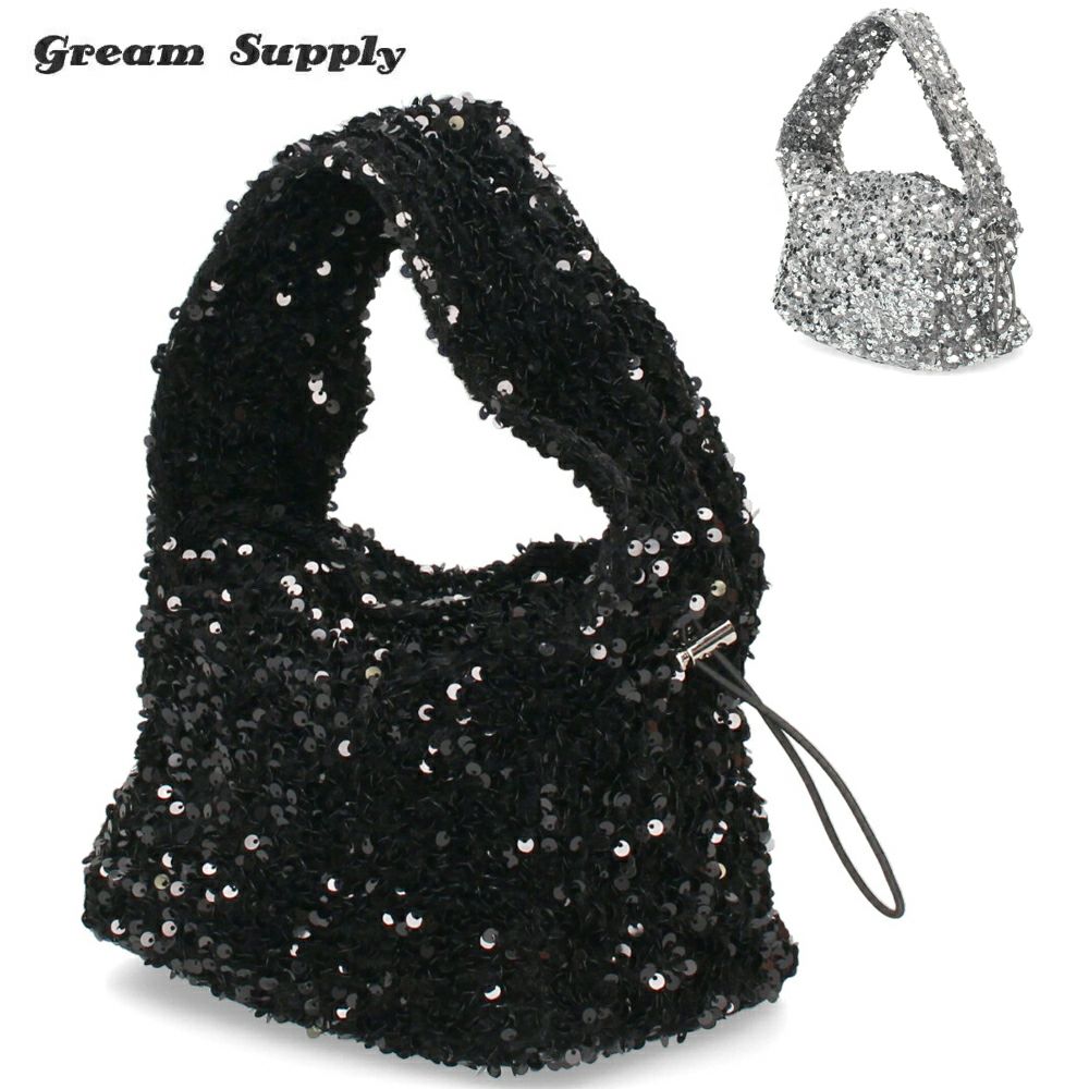 ハンドバッグ レディース スパンコール 黒 ブラック シルバー トートバッグ 鞄 小さめ キラキラ グリームサプライ gream supply 4038 結婚式 上品 大人 きれいめ おしゃれ パーティー