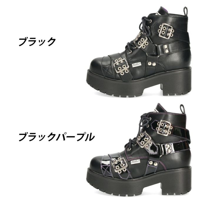 ヨースケ 厚底レースアップブーツ レディース 防滑 黒 ブラック 厚底ブーツ スタイルアップ ベルト付き おしゃれ YOSUKE 6310008