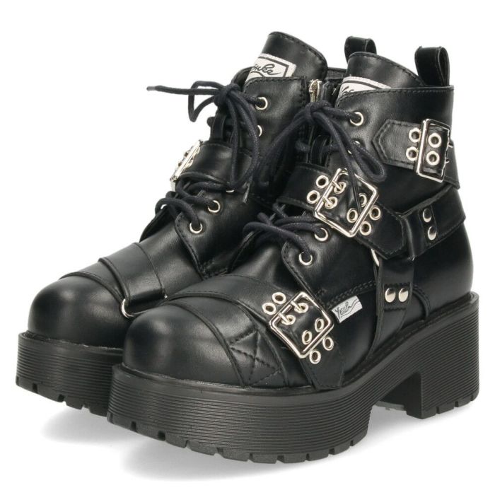 ヨースケ 厚底レースアップブーツ レディース 防滑 黒 ブラック 厚底ブーツ スタイルアップ ベルト付き おしゃれ YOSUKE 6310008