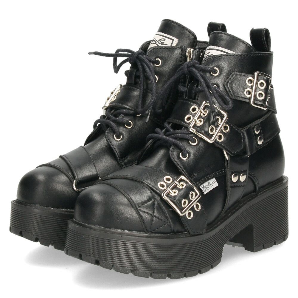 ヨースケ 厚底レースアップブーツ レディース 防滑 黒 ブラック 厚底ブーツ スタイルアップ ベルト付き おしゃれ YOSUKE 6310008