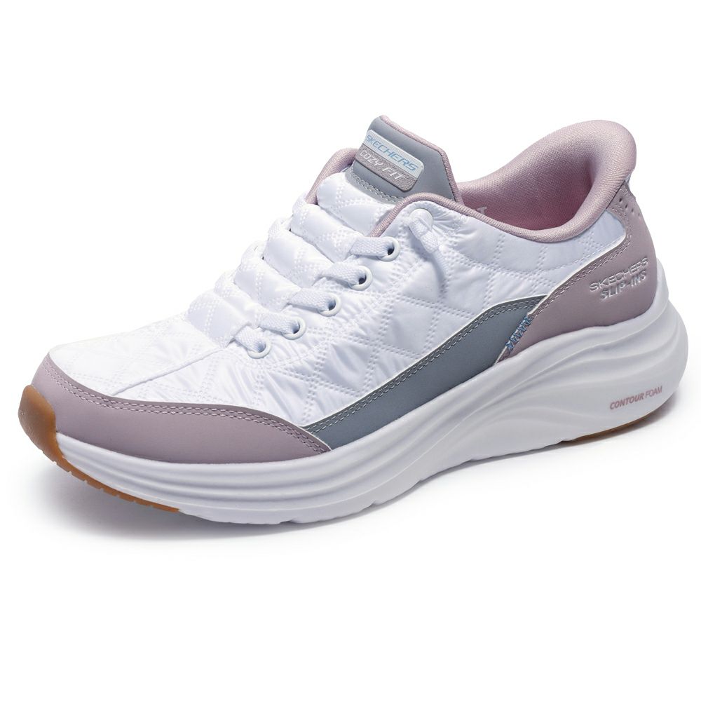 スケッチャーズ スニーカー レディース スリップインズ コンツアーフォーム - コージーフィット ハンズフリー スリッポン 靴 ノーマル幅 白 黒 ホワイト ブラック 快適 150404