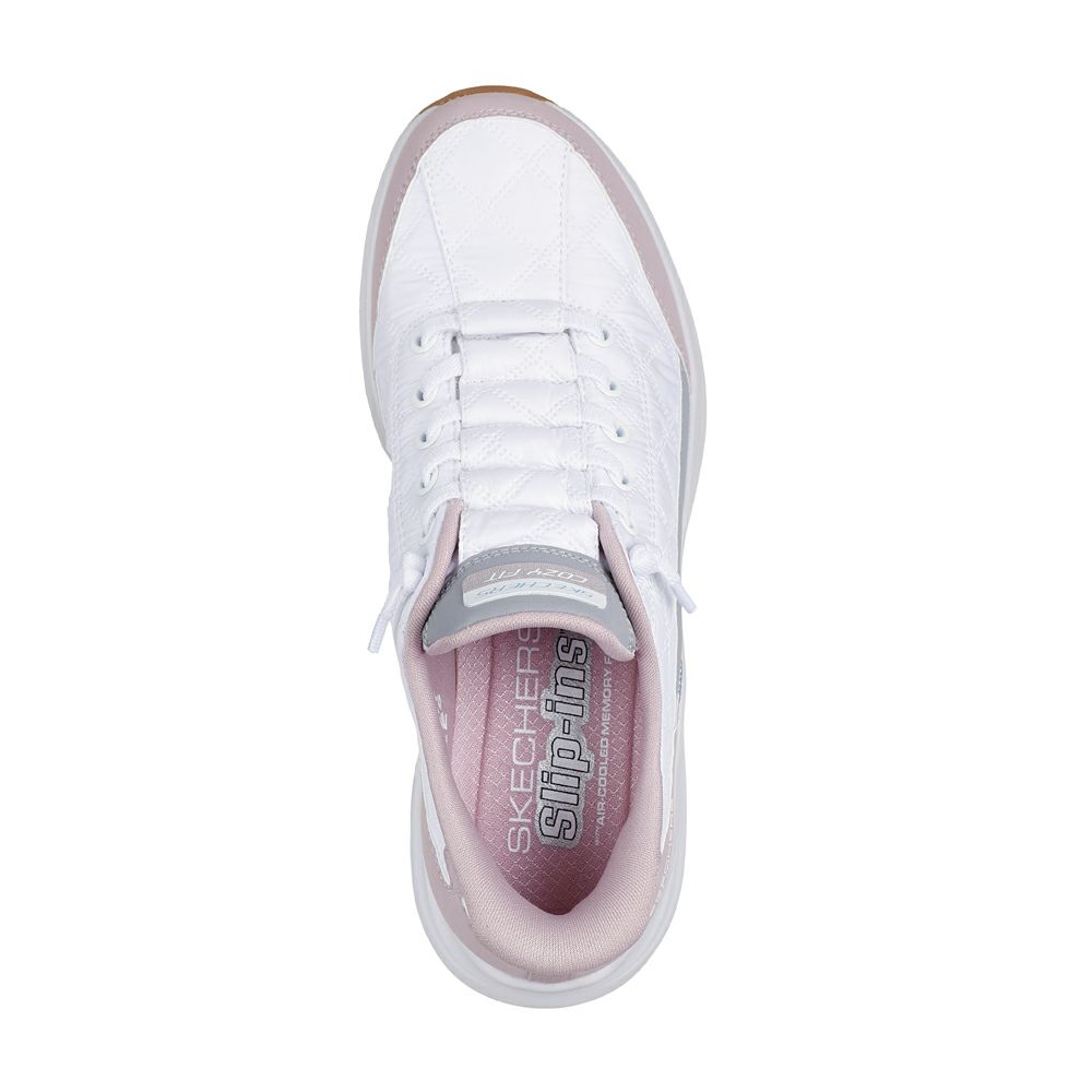 スケッチャーズ スニーカー レディース スリップインズ コンツアーフォーム - コージーフィット ハンズフリー スリッポン 靴 ノーマル幅 白 黒 ホワイト ブラック 快適 150404