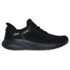 スケッチャーズ スリップインズ レディース ワイド 幅広 スニーカー 黒 スリッポン SKECHERS Slip-ins ボブス スポート スクワッド カオス 117497W BBK TPE ゆったり ハンズフリー