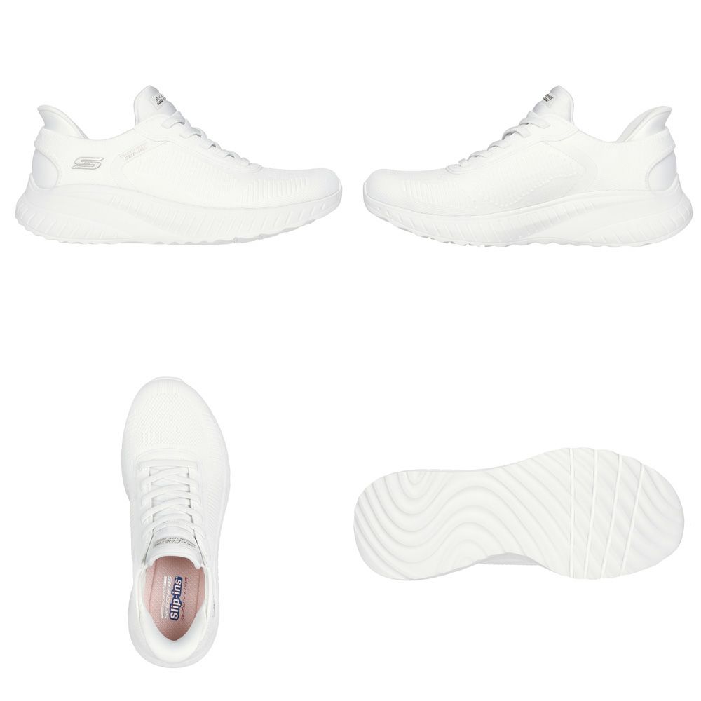 スケッチャーズ スリップインズ レディース ワイド 幅広 スニーカー 黒 スリッポン SKECHERS Slip-ins ボブス スポート スクワッド カオス 117497W BBK TPE ゆったり ハンズフリー