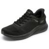 スケッチャーズ スリップインズ レディース ワイド 幅広 スニーカー 黒 スリッポン SKECHERS Slip-ins ボブス スポート スクワッド カオス 117497W BBK TPE ゆったり ハンズフリー