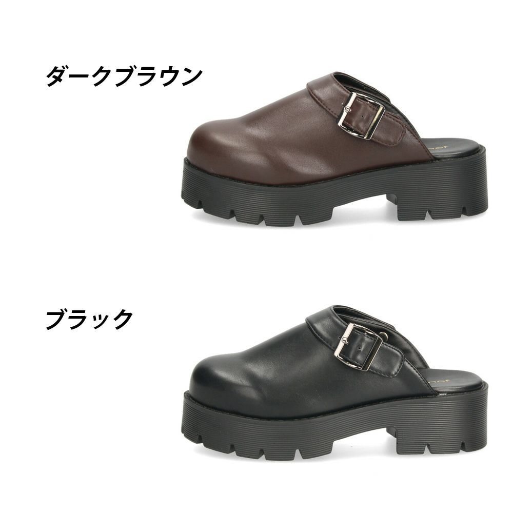 サボ サンダル レディース 厚底 ミュール ストラップ 2WAY 甲深 スタイルアップ カジュアル 大人 上品 きれいめ マフモフ Mafmof 1130WK 黒 ブラック ダークブラウン