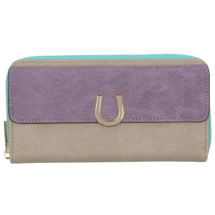 財布 レディース 長財布 多収納 ポケット 小銭入れ ラウンドファスナー 大人 グレー ピンク モカ 馬蹄モチーフ カード収納 高見え 上品 エポメタル デニムライク ラムモード LAMB MODE 37892