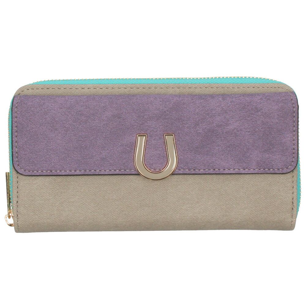 財布 レディース 長財布 多収納 ポケット 小銭入れ ラウンドファスナー 大人 グレー ピンク モカ 馬蹄モチーフ カード収納 高見え 上品 エポメタル デニムライク ラムモード LAMB MODE 37892