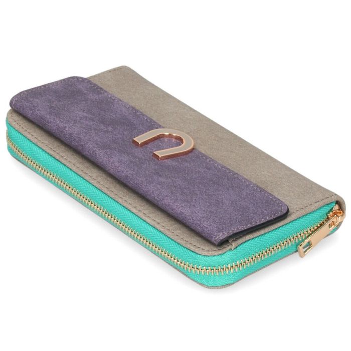 財布 レディース 長財布 多収納 ポケット 小銭入れ ラウンドファスナー 大人 グレー ピンク モカ 馬蹄モチーフ カード収納 高見え 上品 エポメタル デニムライク ラムモード LAMB MODE 37892